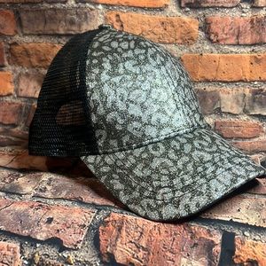 CC ponytail hat with shimmer leopard print